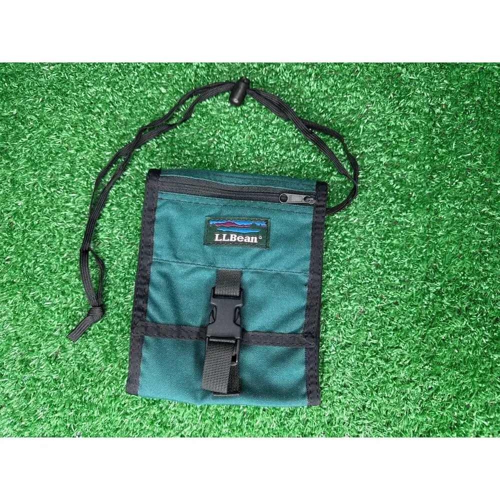 Vintage LL Bean Nylon Messenger Crossbody Hiking Bag Green 90s